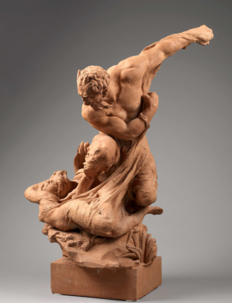 Exhibitor: Agnew's Artist / Title  Jules Debois (1851-1935)  A satyr and a nymph  Terracotta worked in the round Height 71 cm Signed and dated to the reverse 'DESBOIS. 1886' 1886  Provenance Private collection, Rhineland 