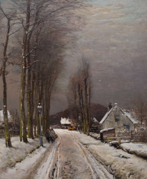 Exhibitor: Kunstgalerij Albricht b.v. Artist / Title  L.F.H. Apol (1850-The Hague-1936)  A lane with farms in winter  Oil on canvas 79.5 x 63.5 cm Signed lower left 'Louis Apol f'  Provenance Private collection, The Netherlands; Gallery A.H. Bies, Eindhoven; Private collection, Monaco 