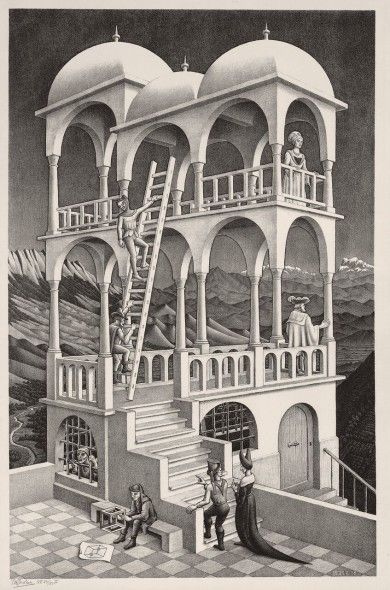 Maurits Cornelis EscherBelvedereMaggio 1958Litografia, 46,2x29,5 cm Collezione Federico GiudiceandreaAll M.C. Escher works © 2015 The M.C. EscherCompany. All rights reservedwww.mcescher.com