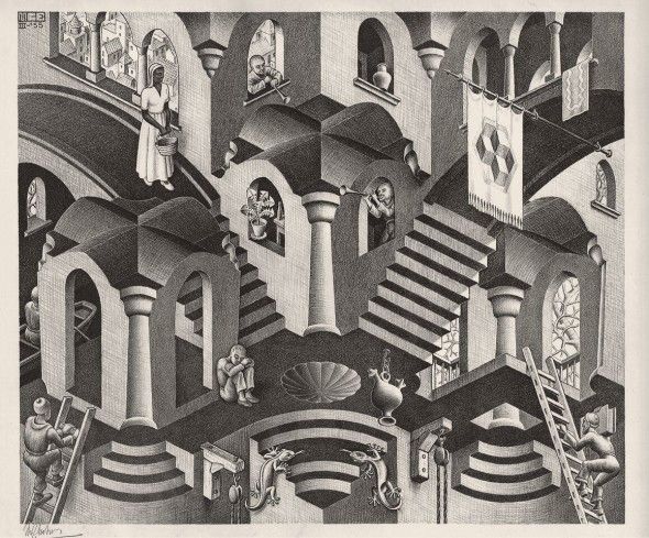 Maurits Cornelis EscherConvesso e concavoMarzo 1955Litografia, 27,5x33,5cmCollezione Federico GiudiceandreaAll M.C. Escher works © 2015 The M.C. EscherCompany. All rights reservedwww.mcescher.com