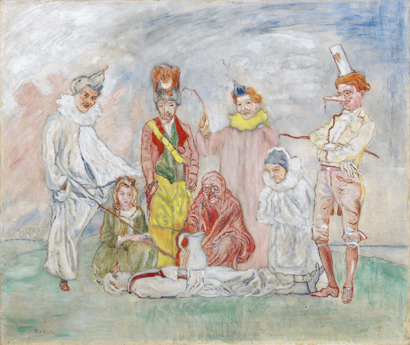James Ensor (1860 - 1949) Bapteme de masques, ca. 1925/30, olio su tela, 60 x 70 cm  stima € 300.000 - 500.000  Asta 31 maggio 2016 