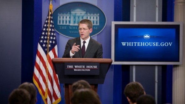 White House Press Secretary Jay Carney briefs the media in the James S. Brady Press Briefing Room of the White House
