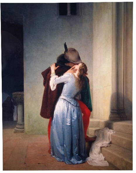 Francesco Hayez (Italian, 1791-1882) Il Bacio signed and inscribed 'Fran.co Hayez/Veneziano' (lower left) oil on canvas 46 5/8 x 34 7/8 in. (118.4 x 88.6 cm.) Painted in 1867. 
