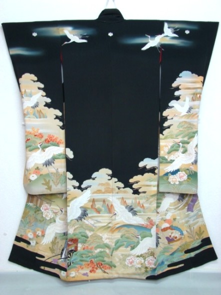 kimono furisode paesaggio cicogne
