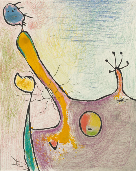 Joan Miró Donna, 1938 Matita colorata, pastello, inchiostro di china e guazzo su carta, cm 41 x 33 Collezione privata © Successió Miró by SIAE 2016
