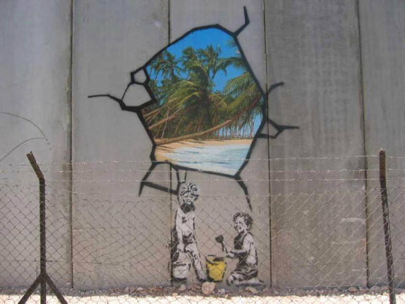 Dipinto di Banksy realizzato sulla Israeli West Bank barrier, 2005