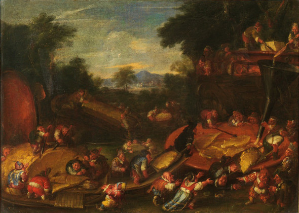 Faustino Bocchi, NANI E CARAMOGI CHE PREPARANO DOLCI, Olio su tela, Stima 7.000/10.000