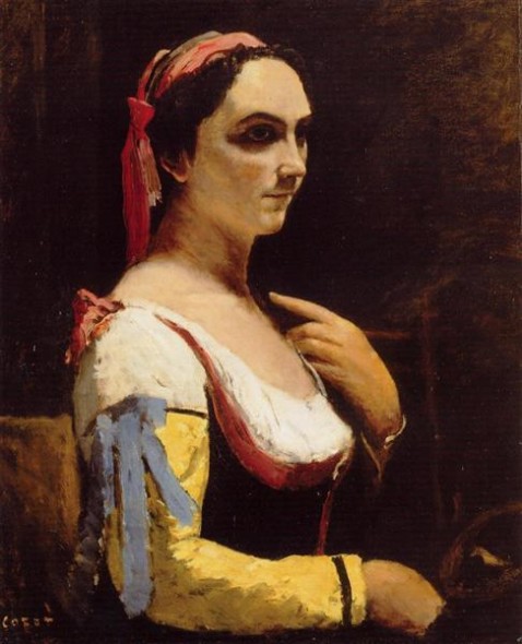 ''La donna italiana'' o ''La donna con manica gialla'' di Jean-Baptiste Camille Corot, 1870
