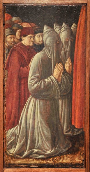 Benozzo Gozzoli Confratelli inginocchiati (frammento della Madonna della Misericordia) tempera su tavola, 1460-65 circa, Milano, collezione privata