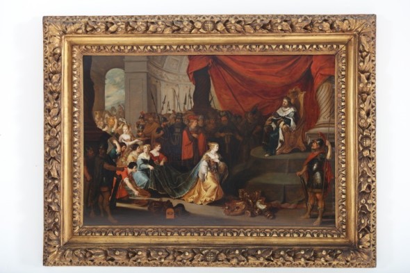 - “Salomone e la regina di Saba” HANS JORDAENS III (olio su tavola, 90 x 70 cm) Nato ad Anversa nel 1595, venne istruito all'arte della pittura dal padre. A fine 1617 sposò Maria Van Dijk ed iniziò la sua carriera artistica nella città natale, che continuerà fino al 1643, anno della sua morte. Stima: 35.000 € - 45.000 € Base d’asta: 10.000,00 €