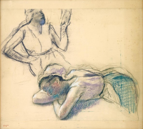 Edgar Degas Woman resting and seated young girl (Femme se reposant et jeune fille assise) 1884 black chalk and pastel on paper with strips added