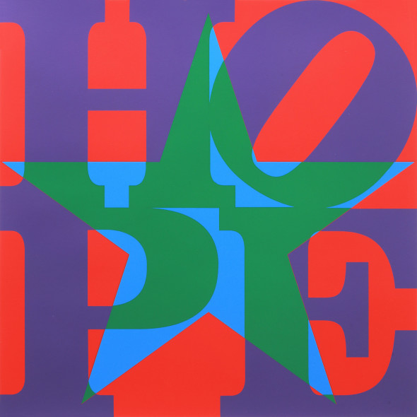 Robert Indiana, Star of HOPE (PurpleGreenBlueRed) 2013 Silkscreen in colors on coventry, One of A Kind 83.8 x 74.9 cm, Courtesy by ContiniArt UK, Londra