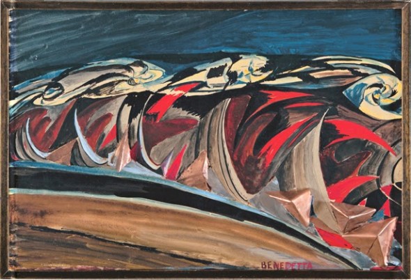Luci + rumori di un treno notturno (1924 c.a),(esposto al Convegno di Palermo nel giugno del 1927), olio su tela, Collezione di Luce Marinetti, Roma