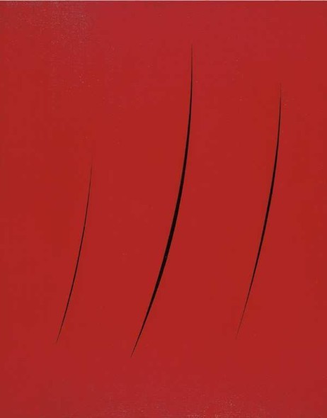 Lucio Fontana, Concetto spaziale. Attese, 1961, idropittura su tela, rosso, cm 92x73 1.800/2.400.000 2.410.250