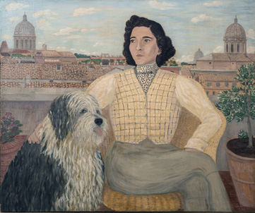 Autoritratto con cane sulla terrazza di Palazzo Caetani,1939 olio su tela, cm 99,8x120