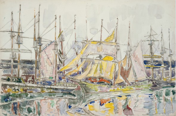 Paul Signac. Saint-Malo. Les voiles jaunes, 1929 Acquerello, 28,7 x 44,2 cm. Collezione privata Fotografia: Maurice Aeschimann 