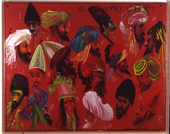 Capi e copricapi, 1992 olio su tela 190 × 240 cm
