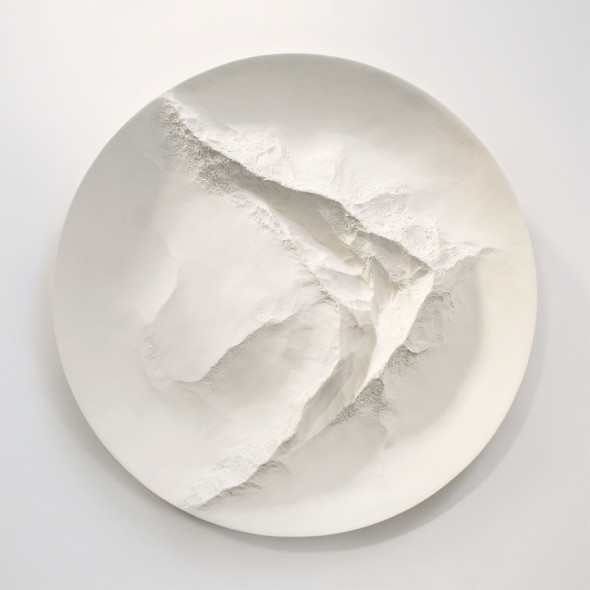 Simon Allen,From a Mountain Stream gesso on carved wood . 136 x 136 x 12 cm