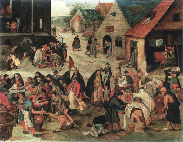 Pieter Brueghel il Giovane Le sette opere di misericordia 1616 Olio su tavola, 44x57,5 cm Collezione privata Belgio