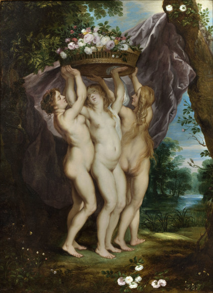 Jan Brueghel il Giovane e Frans Wouters Le Tre Grazie con un cesto di fiori 1635 ca. Olio su rame, 47x34,7 cm Courtesy Caretto & Occhinegro, Torino, Italia