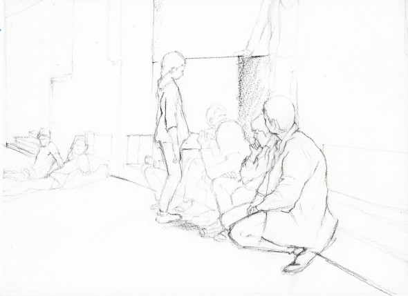 Philippe Parreno, Annlee de Tino Sehgal, dessiné au Palais de Tokyo, 2013. Crayon sur papier