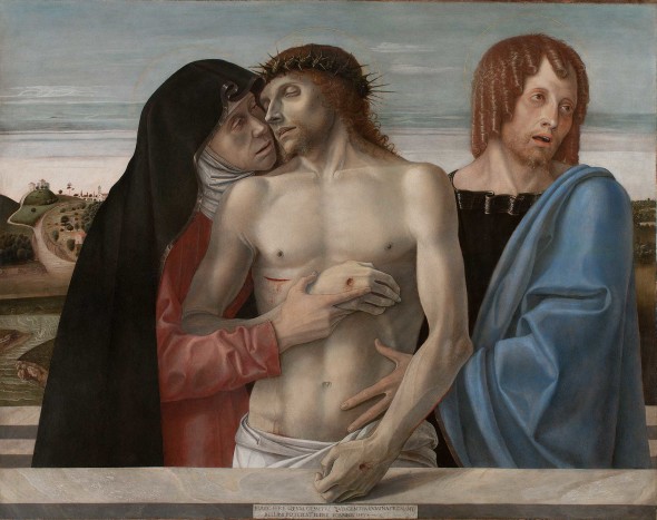 Pietà AUTORE Giovanni Bellini DATA 1467-1470 MATERIA E TECNICA Tempera su Tavola DIMENSIONI cm 86 × 107 INVENTARIO 228 SALA VI OPERA ESPOSTA