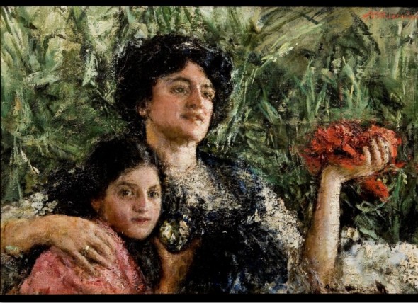 Antonio Mancini Ritratto della signora Pinelli con la figlia, 1911 Olio su tela, 60 X 95 cm