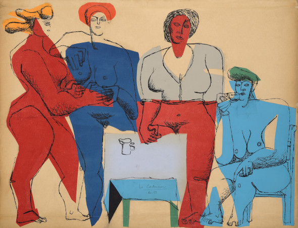 Le Corbusier Quatre femmes autour d’une table (1950) collage di carte colorate e inchiostro di China su carta velina ©FLC/SIAE2016 ©galerie zlotowski paris