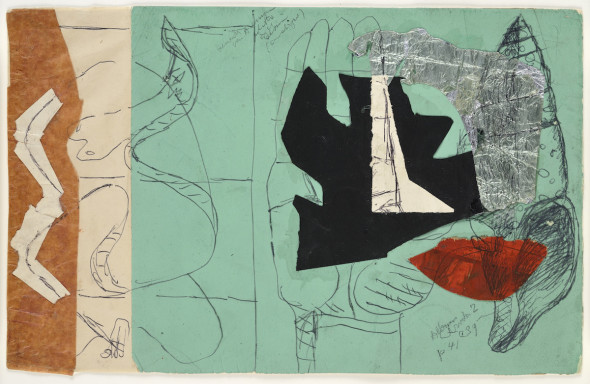 Le Corbusier La Danseuse dionysiaque, la main, la coquille (1952) collage, alluminio, penna e grafite su carta ©FLC/SIAE2016 ©galerie zlotowski paris