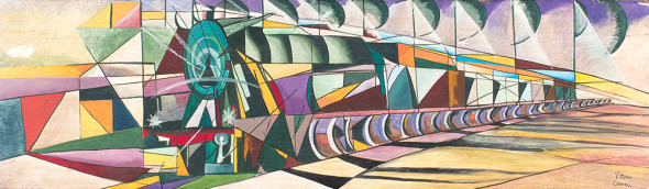 3.Lotto 229 – Vittorio Corona, Dinamismo di un treno, 1921 Tempera e olio su tela, 27x94 cm € 6.000/8.000 
