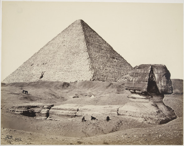 Francis Frith, The Great Pyramid and the Great Sphinx, 1858. Mammoth albumen print from a collodion negative. Courtesy of Hans P. Kraus Jr., New York
