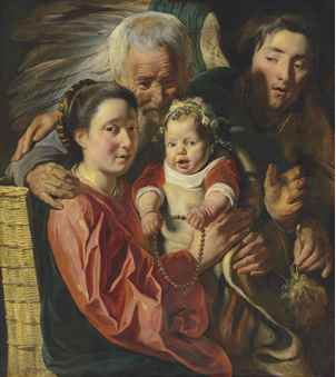 Jacob Jordaens (Antwerp 1593-1678) The Holy Family with an angel oil on canvas 34 7/8 x 30 3/8 in. (87.3 x 77.2 cm.) Price Realised  GBP 1,805,000 USD 2,281,520 Estimate GBP 500,000 - GBP 800,000 (USD 631,500 - USD 1,010,400) 