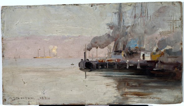 Arthur Streeton Sandridge, about 1888 Oil on wood panel 12.8 × 23.3 cm National Gallery of Australia, Canberra Purchased 1969 © National Gallery of Australia, Canberra