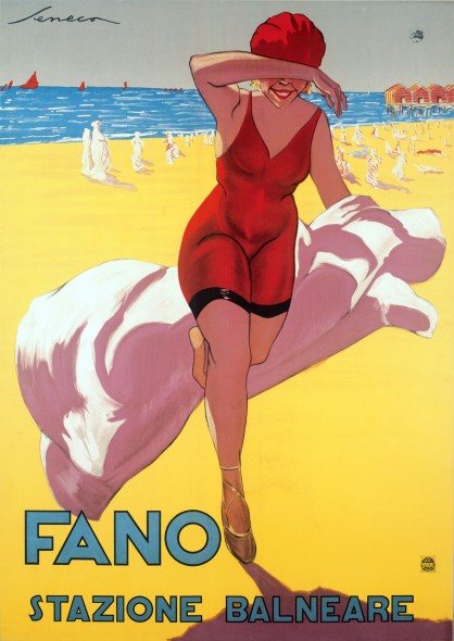 Federico Seneca, manifesto pubblicitario, “Fano stazione balneare”, 1923, carta/cromolitografia, 140 x 100 cm Museo nazionale Collezione Salce, Treviso