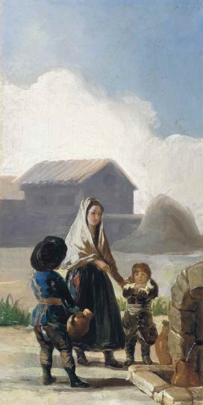 Francisco de Goya y Lucientes (Fuendetodos 1746-1828 Bordeaux) A Woman and two Boys by a fountain - a sketch oil on canvas 14 x 7 ¼ in. (35.4 x 18.4 cm.) Estimate GBP 4,000,000 - GBP 6,000,000 (USD 4,992,000 - USD 7,488,000)