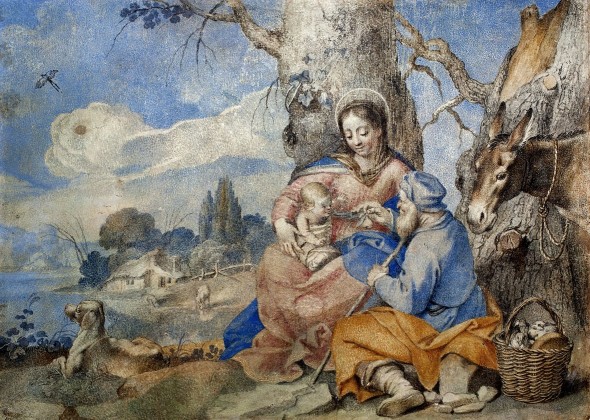 Sinibaldo Scorza: Il riposo nella fuga in Egitto. Tempera e oro su pergamena, 150 x 205 mm. Musei di Strada Nuova, Gabinetto Disegni e Stampe di Palazzo Rosso. © Musei di Strada Nuova, Genova