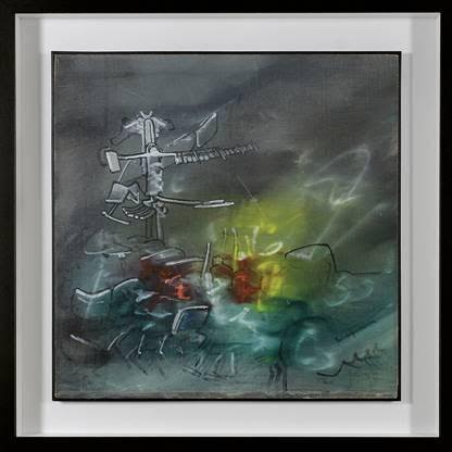 Lotto 599 SEBASTIAN MATTA  [Santiago del Cile 11/11/1911 – Civitavecchia (Roma) 23/11/2002]   Senza titolo, (anni '60) olio su tela cm 63x63, firma in basso a destra, opera in fase di archiviazione.