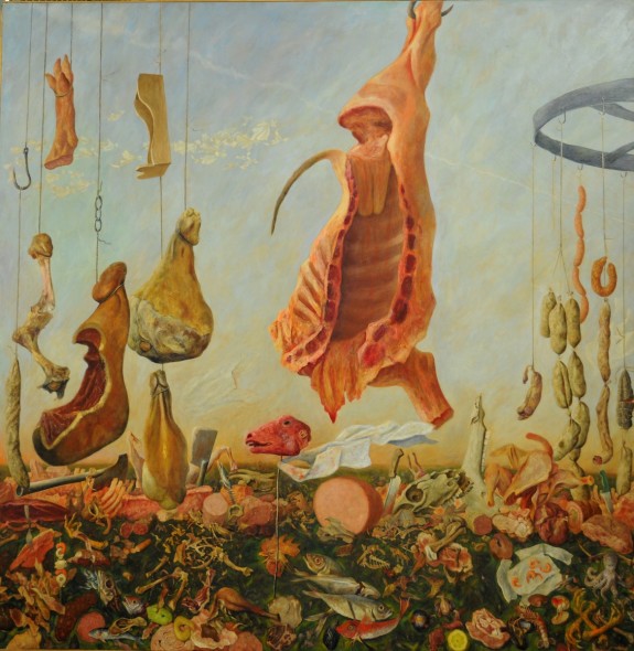 Bruno Canova, La strage degli innocenti 2 (Grande natura morta), 1990, acrilico su tela, cm. 200 x 200