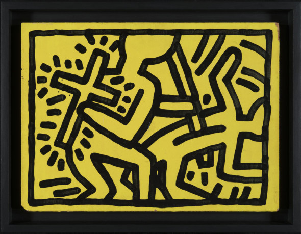 Keith Haring, Untitled, 10 gennaio 1982, inchiostro e olio su legno, 31 x 425 cm, Ginevra, BvB Collection © Keith Haring Foundation
