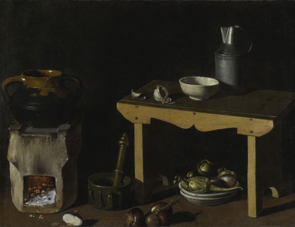 Attributed to Diego Rodríguez de Silva y Velázquez SEVILLE 1599 - 1660 MADRID KITCHEN STILL LIFE oil on canvas 28 by 36 5/8  in.; 71.5 by 93 cm. Estimate  1,500,000 — 2,000,000  USD