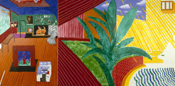 Hollywood Hills House 1980 Oil paint, charcoal and paper on canvas 1524 x 3048 mm Collection Walker Art Center, Minneapolis. Gift of Penny and Mike Winton, 1983 © David Hockney