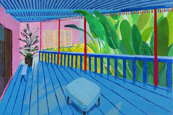 Garden with Blue Terrace 2015 Acrylic paint on canvas 1219 x 1828 mm Private collection © David Hockney