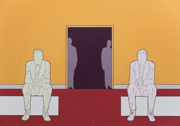 Renato Mambor: Pensatori fuori casa, 72x103, smalto, acrilico su cartone, 2014