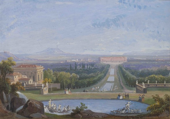 SALVATORE FERGOLA (Napoli 1799 – 1874) Veduta del parco e della Reggia di Caserta Tempera su carta 181 x 155 mm 