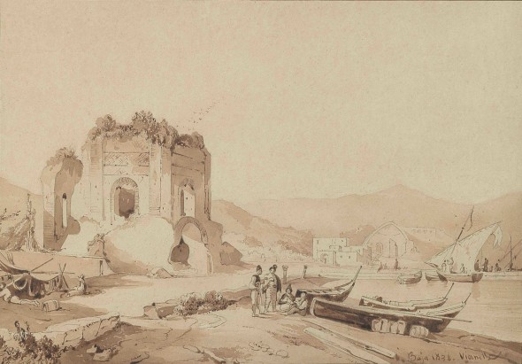 ACHILLE VIANELLI (Porto Maurizio 1803 – Benevento 1894) Il Tempio di Venere a Baia, 1838 Matita e acquerello bruno su carta  190 x 270 mm 