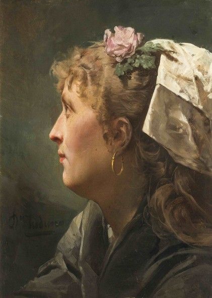 Domenico Induno (Milano 1815 – 1878), Giovane brianzola, olio su tela, cm 40 x 34 Stima € 4.000 – 6.000