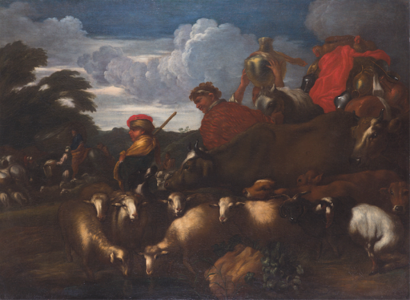 Giovanni Battista Castiglione detto il Grechetto, (Genova, 1609 – Mantova, 1664), Viaggio di Giacobbe, olio su tela, cm 97X131,5 Stima € 20.000 – 30.000 