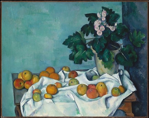 Still Life with Apples and a Pot of Primroses Paul Cézanne , ca. 1890
