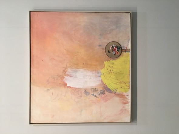Tancredi, Senza titolo (Fiori dipinti da me e da altri al 101% n.9), 1962 Tempera e ventaglio orientale applicato su tela 126x140 cm miart2017