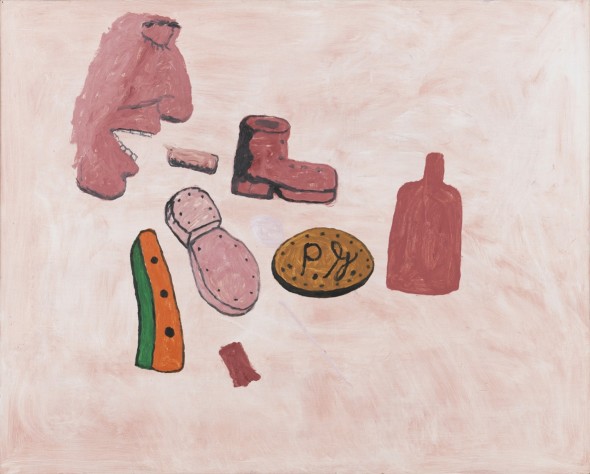 Philip Guston: Painter’s Forms, 1972, oil on panel, 48 x 60 in. Private Collection. © The Estate of Philip Guston. Curtesy Hauser & Wirth